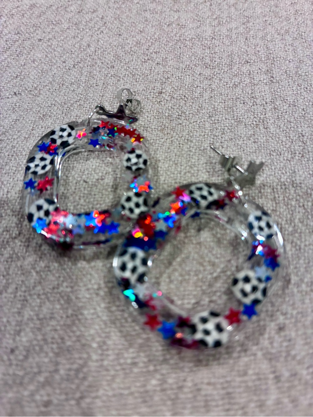 Hand Crafted World Cup with Red White and Blue Star Confetti and soccer balls - Picture 2 of 3